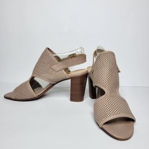 Avellini Nude Preforated Leather Block Heels Ankle Strap Peep toe Sandal Sz: 9.5